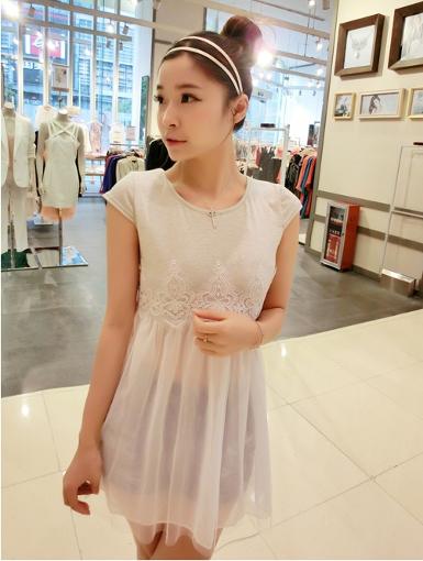 เดรสสั้นลูกไม้ซีฟอง นำเข้าจากเกาหลีรหัส J00167