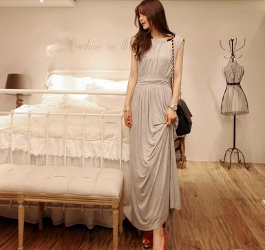 Maxi dress สีเทายาว ผ้านิ่มใส่สบาย รหัส M0162