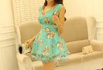เดรสสั้นสีเขียวลายน่ารักมากๆ รหัส J00231
