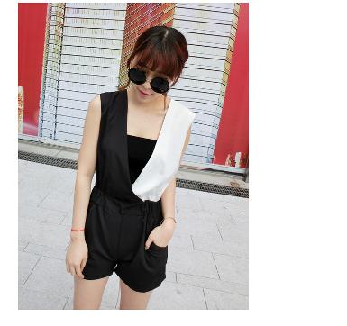 จั๊มสูทสั้นสีขาวดำ งานเกาหลี แบบน่ารักมากรหัส M00021