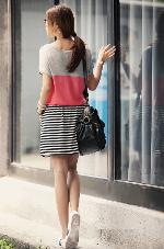เดรสสั้นลายขวาง แอบ Sexy นิดๆ รหัส J00237  
